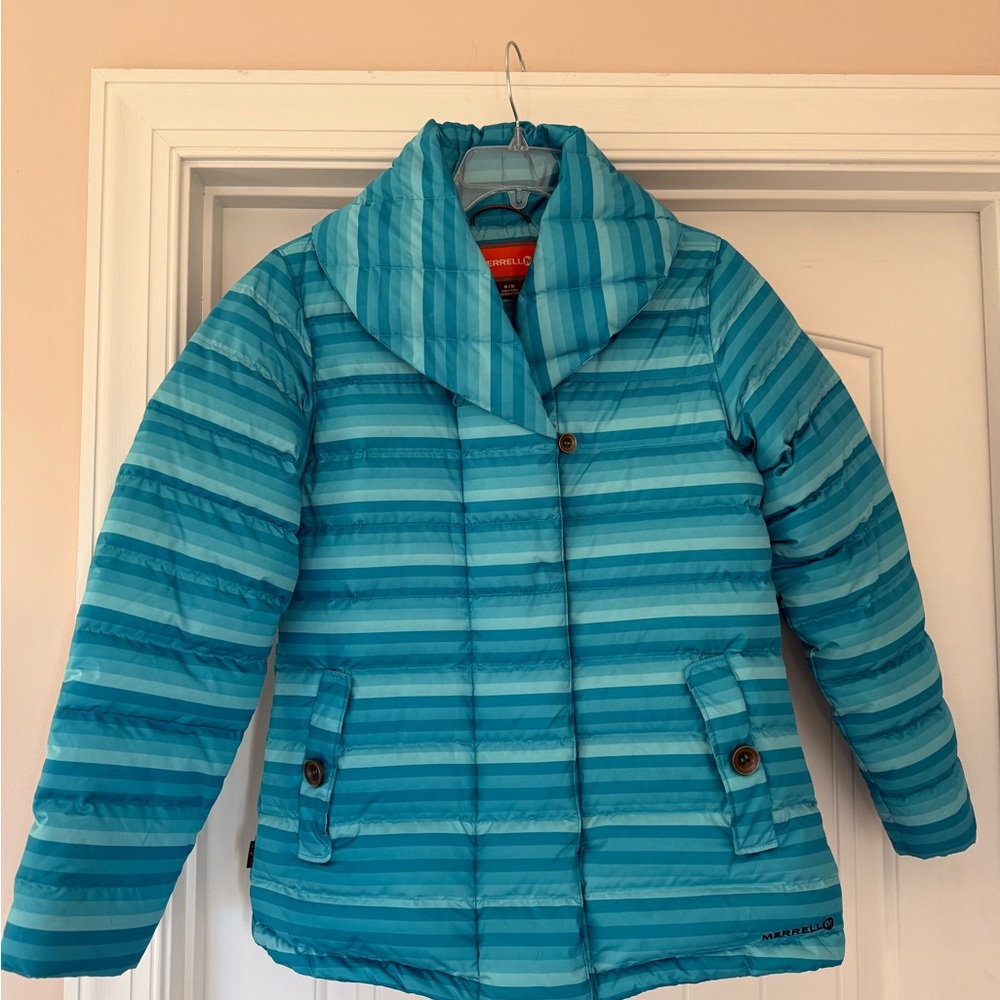 Merrell Teal Striped Puffer Jacket-Women’s M